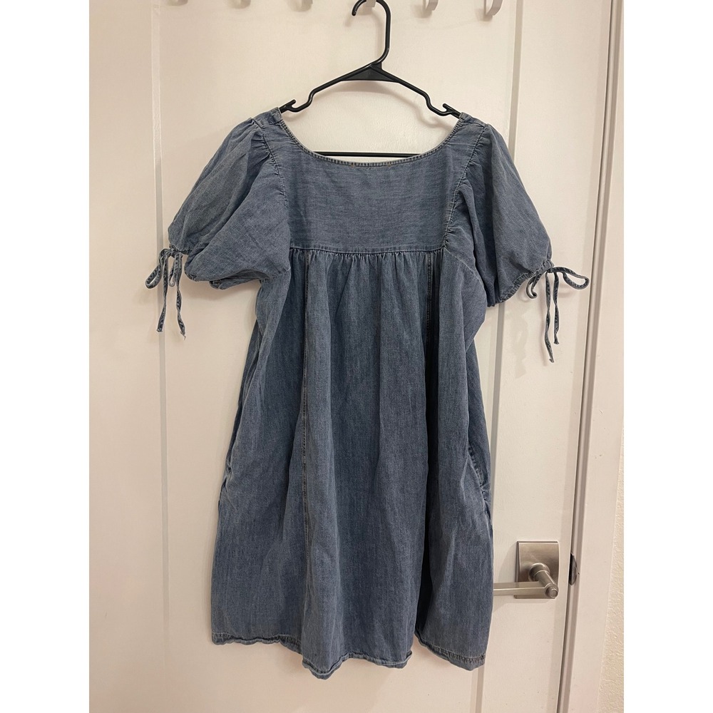 Babydoll Denim Mini Dress Bow Tye Sleeves Coquette 90s Style Western - Picture 6 of 6
